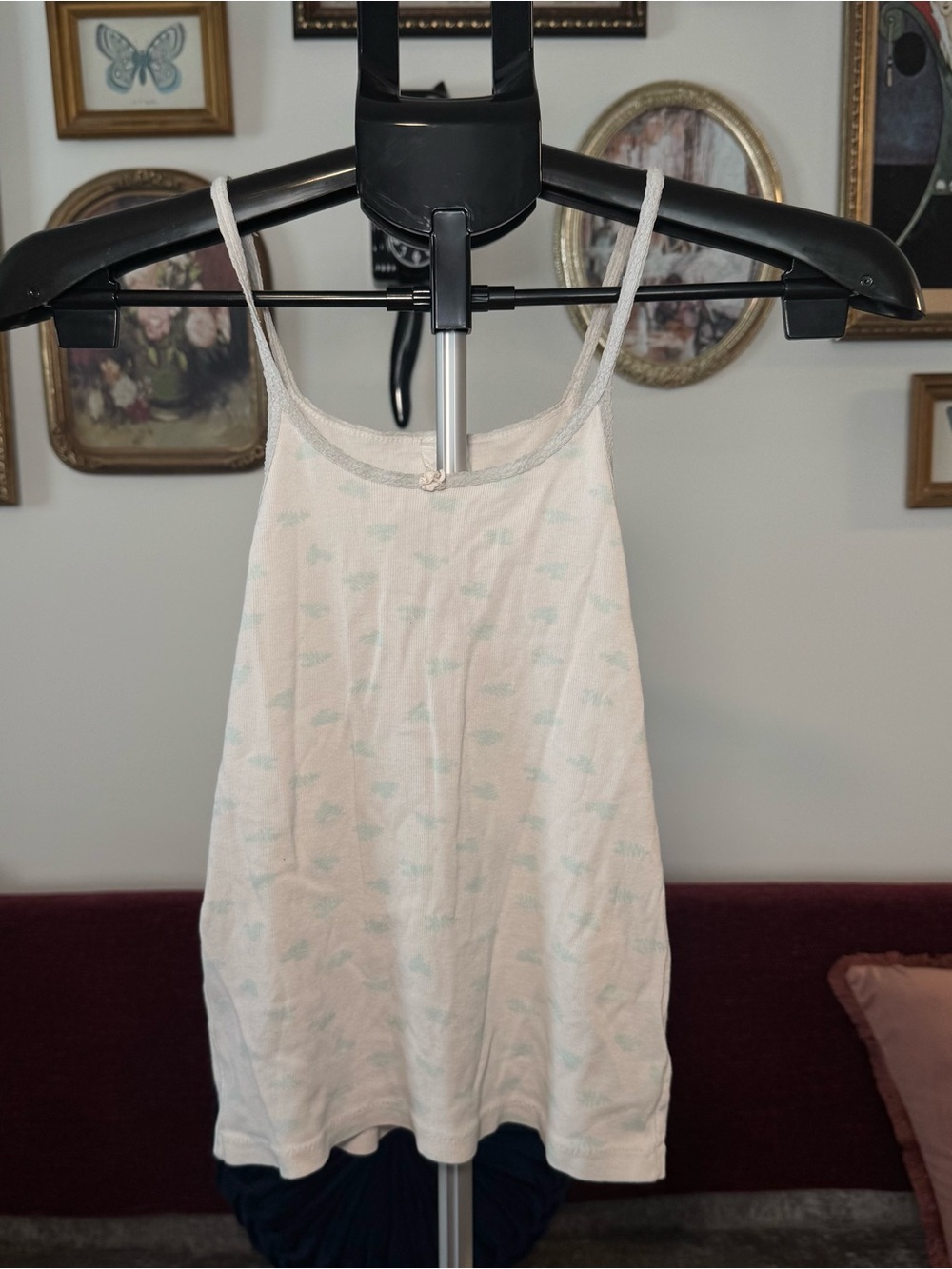 Light Cream Tank Top with Pale Leaf Print